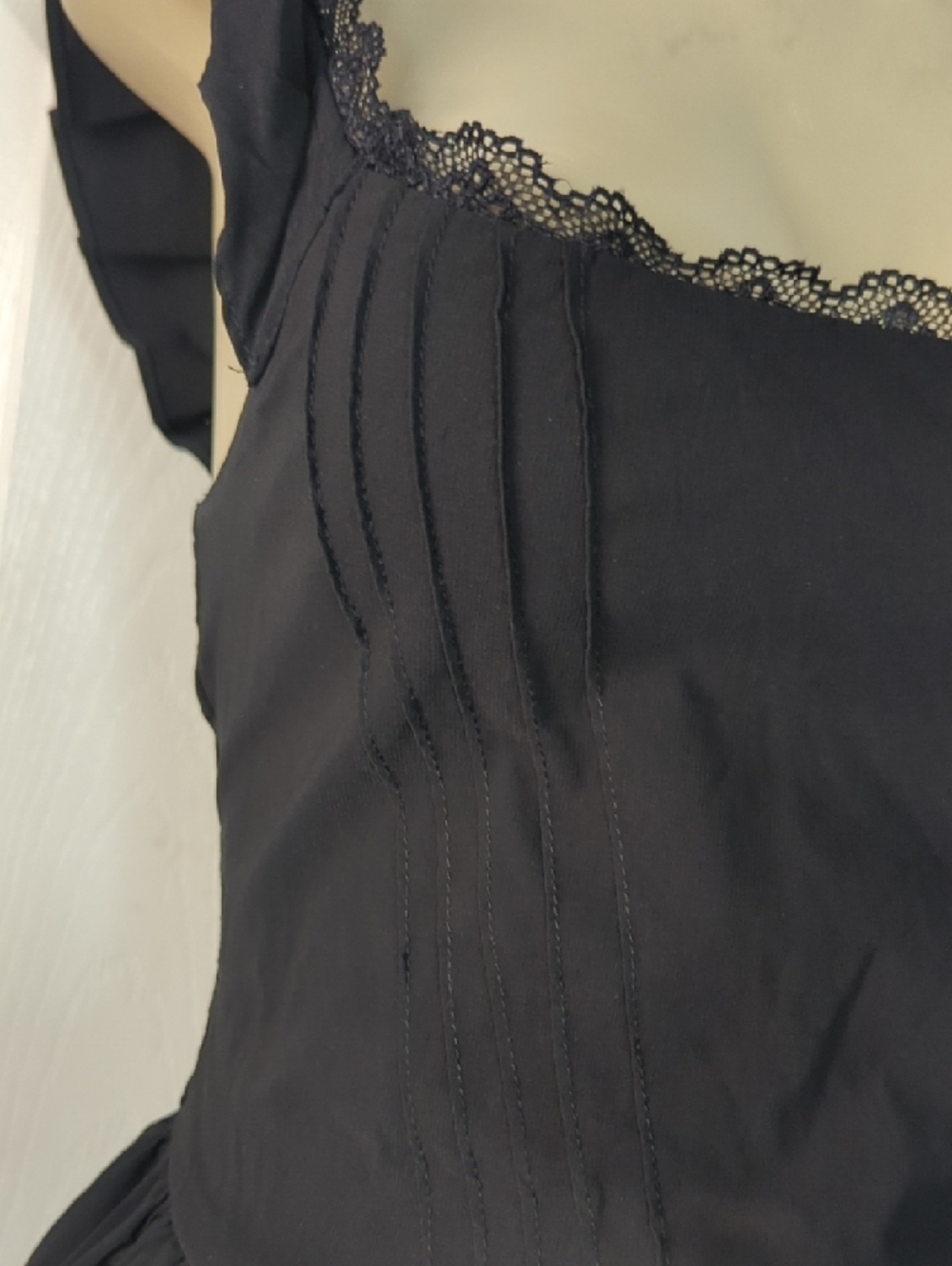 Black Ruffled Strap Mini Dress Pit To Pit 17 Inch Stretch - Picture 4 of 13